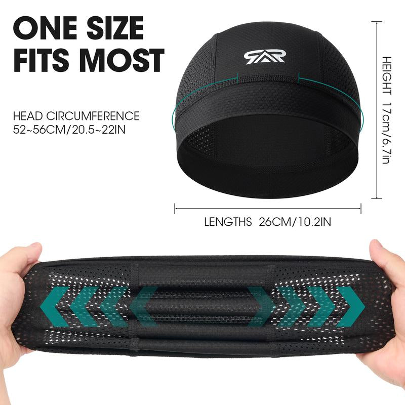 Longlong 2 Pack Breathable Skull Cap Men Cycling Lightweight Sweat Wicking Hat Head Wrap under Helmet Liner for Motorcycle Running Bandana