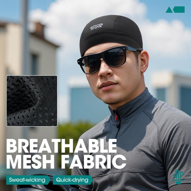 Longlong 2 Pack Breathable Skull Cap Men Cycling Lightweight Sweat Wicking Hat Head Wrap under Helmet Liner for Motorcycle Running Bandana
